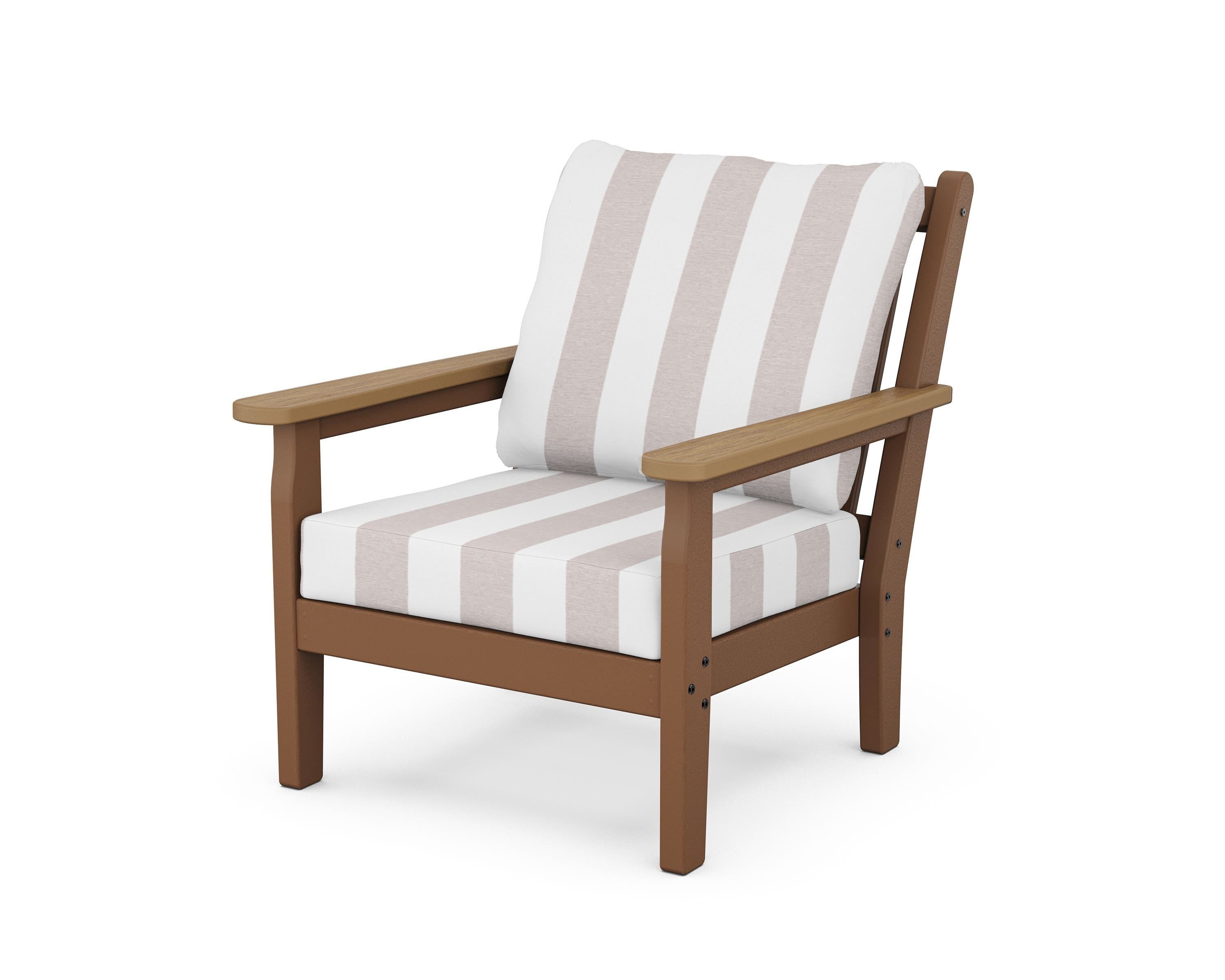 POLYWOOD® Chippendale Deep Seating Chair in Teak / Natural / Cabana Stripe Dune Burlap