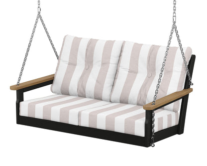 POLYWOOD® Vineyard Deep Seating Swing in Black / Natural / Cabana Stripe Dune Burlap