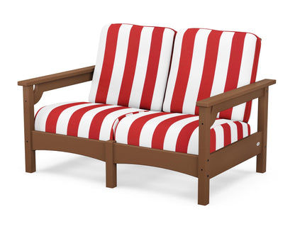 POLYWOOD® Club Loveseat in Teak / Cabana Stripe Crimson