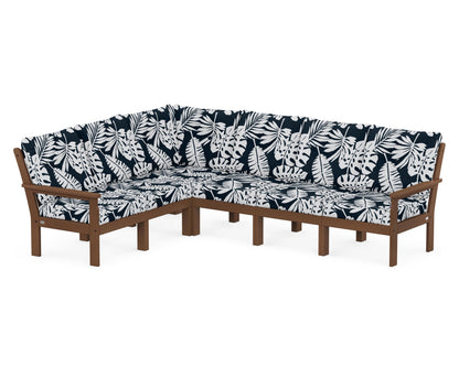POLYWOOD® Vineyard 6-Piece Sectional in Teak / Leaf Marine Indigo