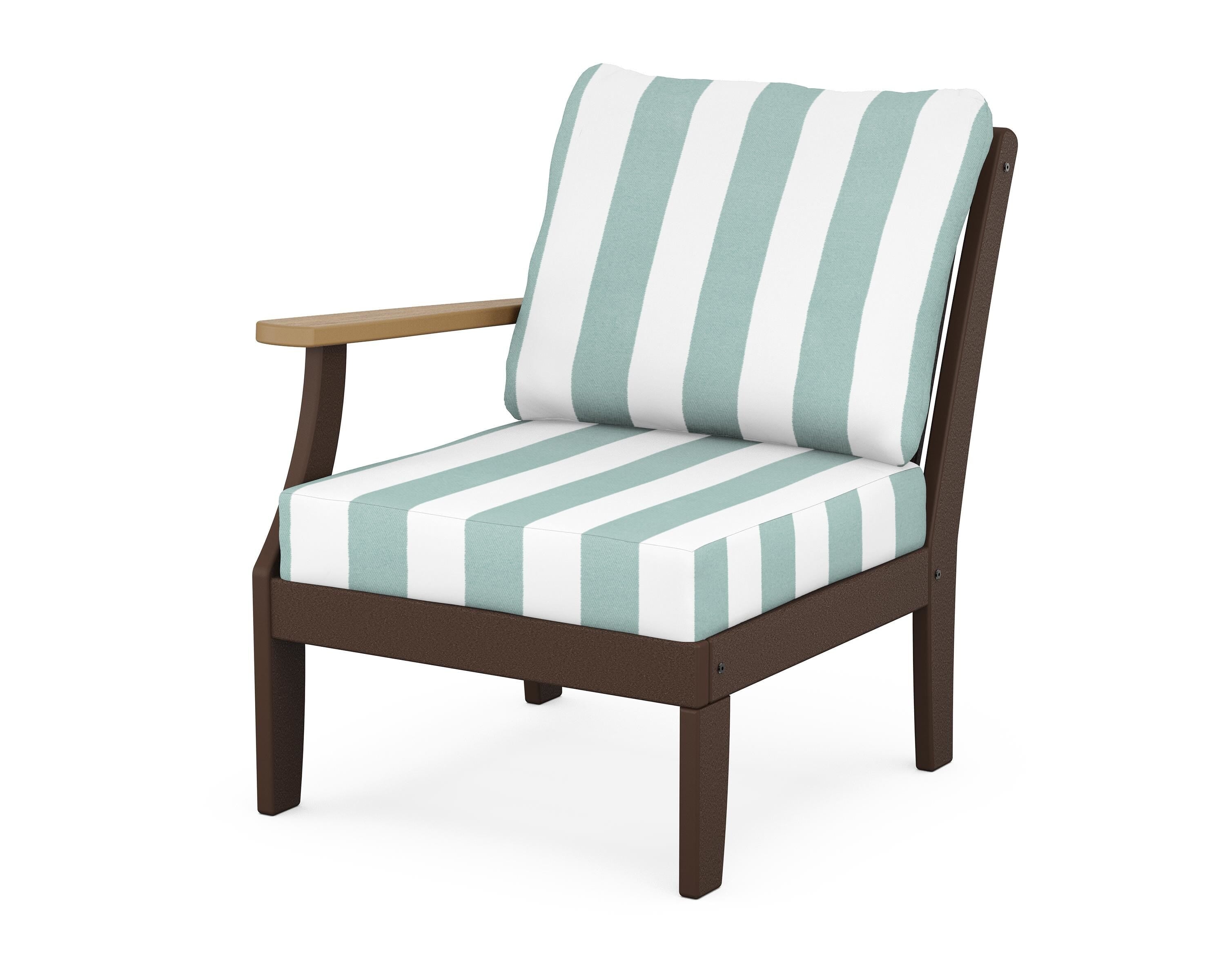 POLYWOOD® Braxton Modular Left Arm Chair in Mahogany / Natural / Cabana Stripe Glacier Spa