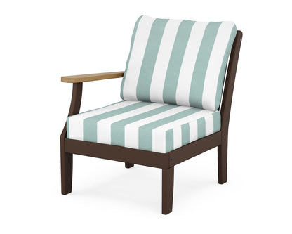 POLYWOOD® Braxton Modular Left Arm Chair in Mahogany / Natural / Cabana Stripe Glacier Spa