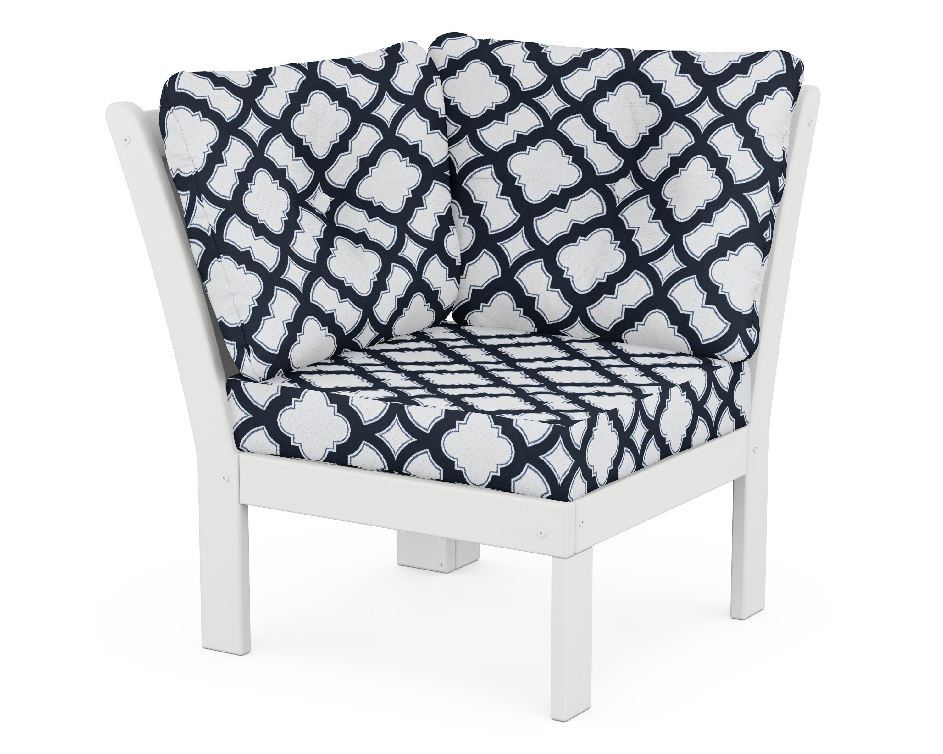POLYWOOD® Vineyard Modular Corner Chair in White / Trellis Marine Indigo