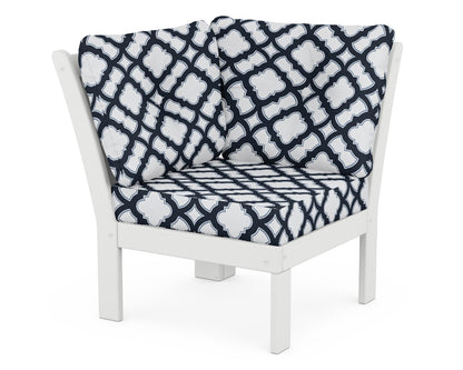 POLYWOOD® Vineyard Modular Corner Chair in White / Trellis Marine Indigo