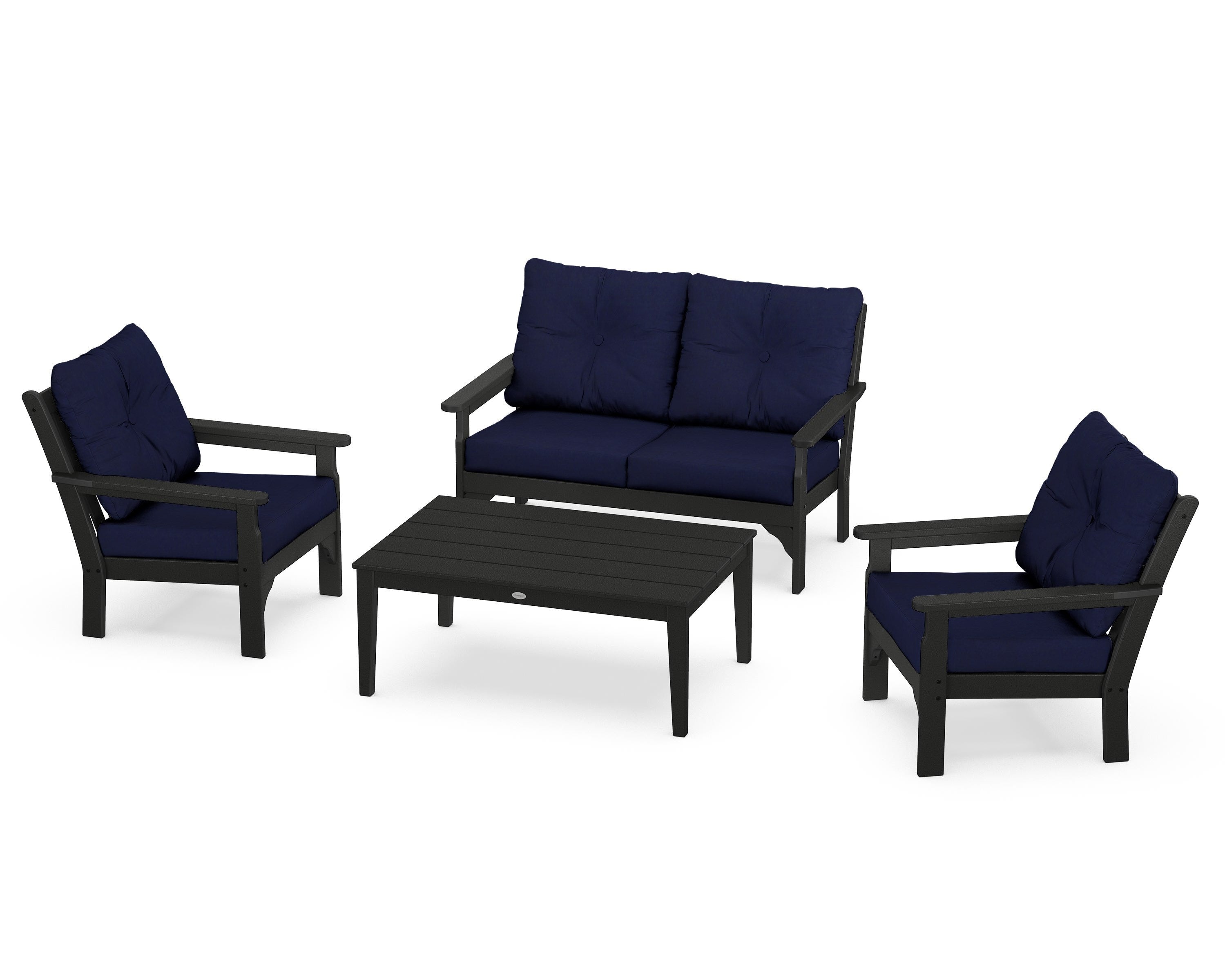 POLYWOOD® Vineyard 4-Piece Deep Seating Set in Black / Navy