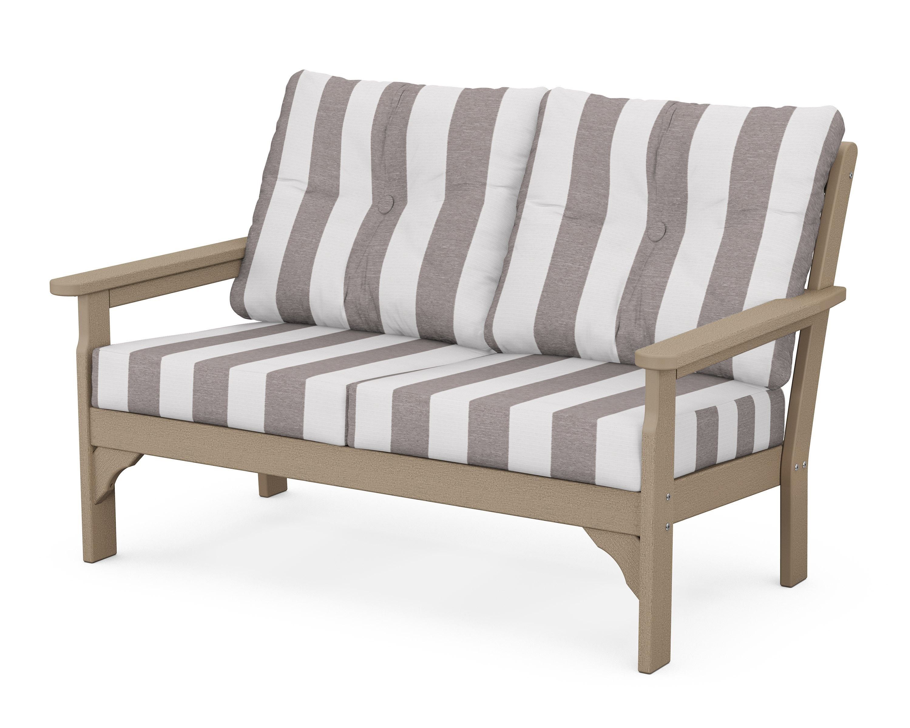 POLYWOOD® Vineyard Deep Seating Loveseat in Vintage Sahara / Cabana Stripe Grey Mist