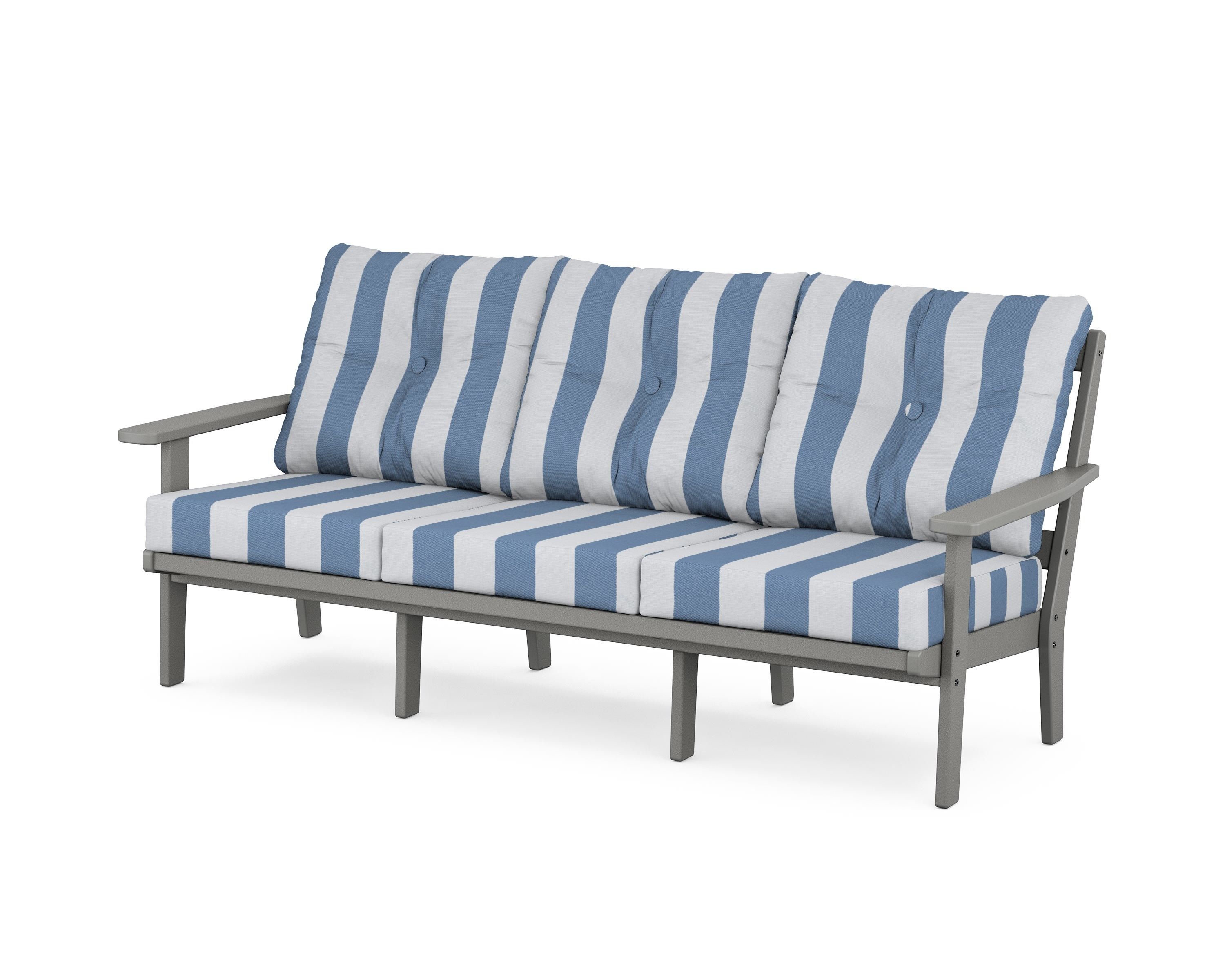 POLYWOOD® Prairie Deep Seating Sofa in Slate Grey / Cabana Stripe Sky Blue