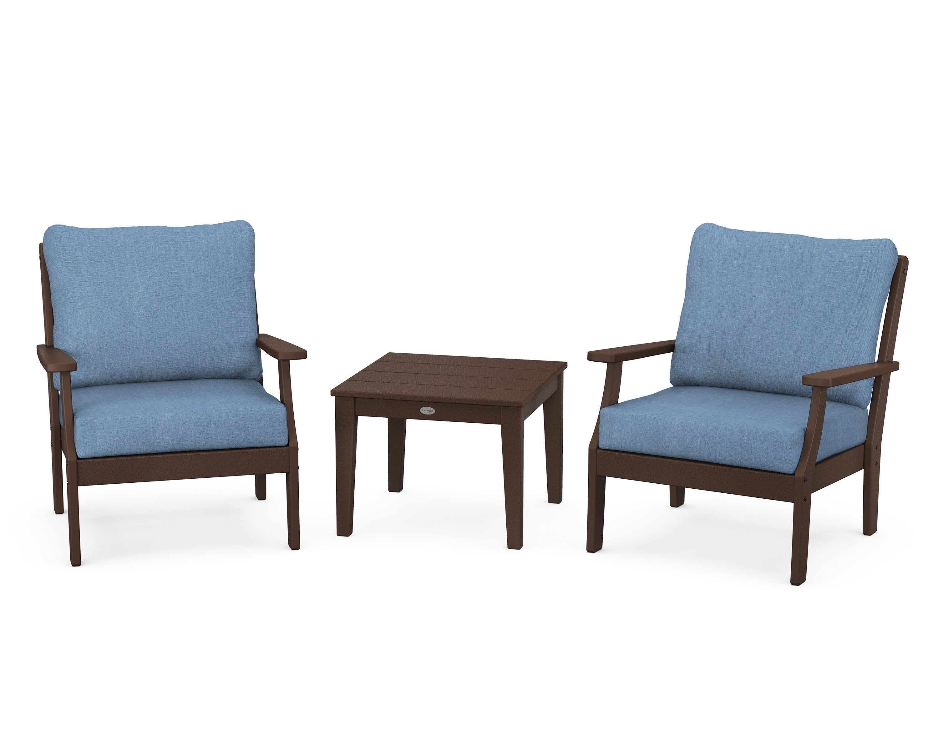 POLYWOOD® Braxton 3-Piece Deep Seating Set in Mahogany / Sky Blue