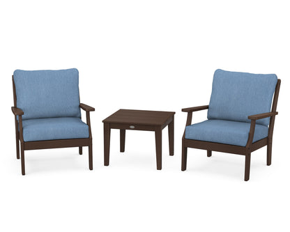 POLYWOOD® Braxton 3-Piece Deep Seating Set in Mahogany / Sky Blue