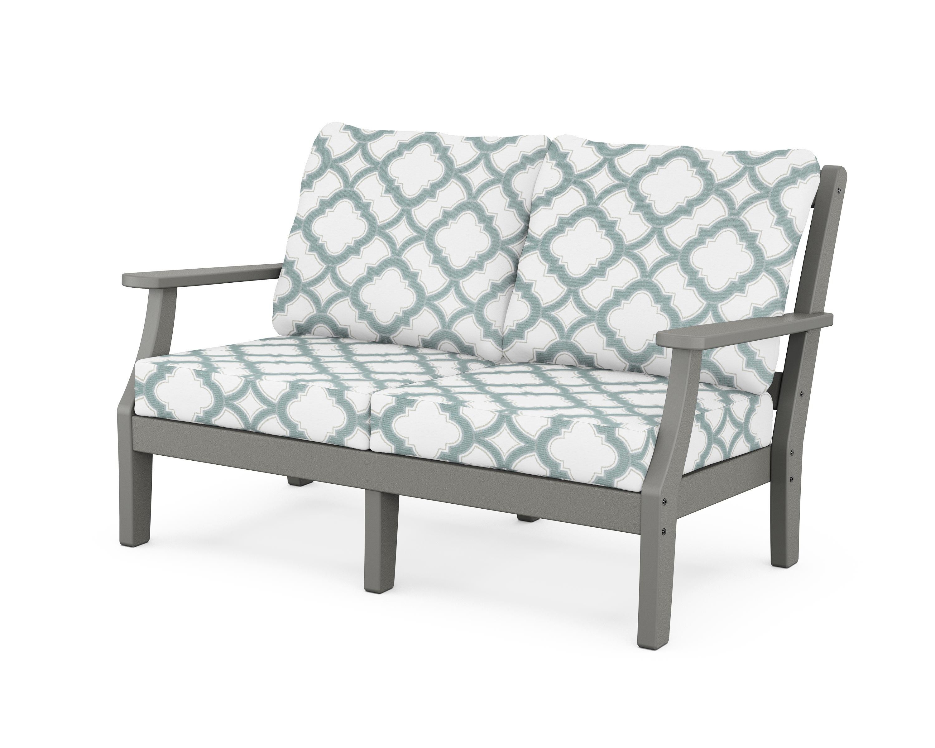 Martha Stewart by POLYWOOD® Chinoiserie Deep Seating Loveseat in Slate Grey / Trellis Glacier Spa