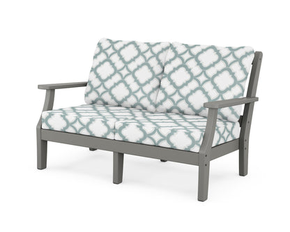 Martha Stewart by POLYWOOD® Chinoiserie Deep Seating Loveseat in Slate Grey / Trellis Glacier Spa