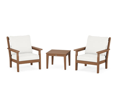 POLYWOOD® Chippendale 3-Piece Deep Seating Set in Teak / Natural Linen
