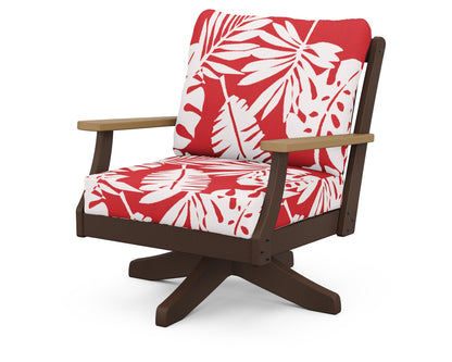 POLYWOOD® Braxton Deep Seating Swivel Chair in Mahogany / Natural / Leaf Crimson