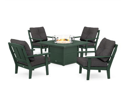 POLYWOOD® Mission 5-Piece Deep Seating Set with Fire Pit Table in Green / Ash Charcoal