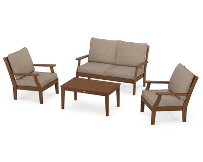 POLYWOOD® Braxton 4-Piece Deep Seating Chair Set in Teak / Spiced Burlap