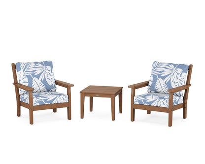 POLYWOOD® Chippendale 3-Piece Deep Seating Set in Teak / Leaf Sky Blue