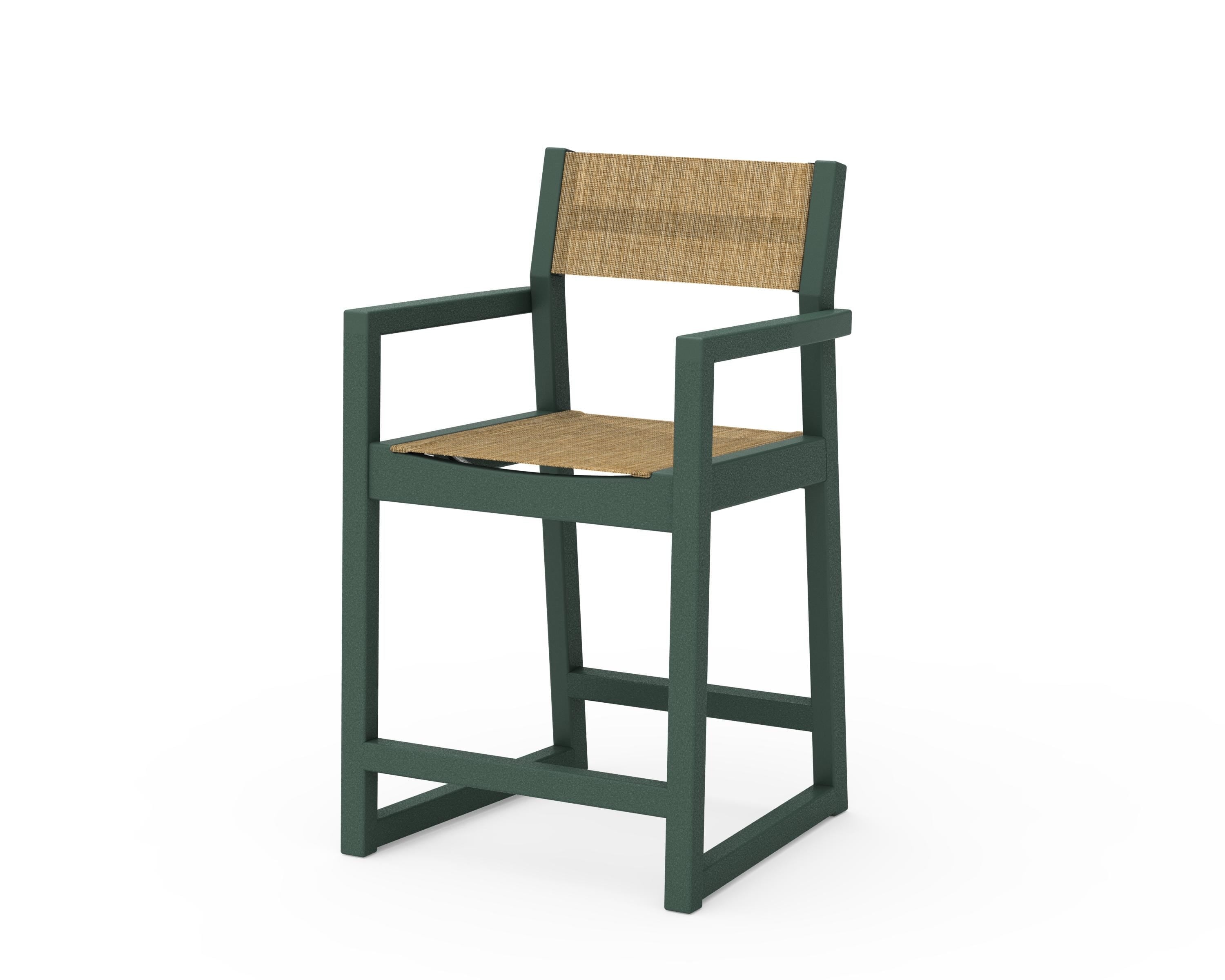 POLYWOOD® EDGE Sling Counter Arm Chair in Green / Burlap Sling