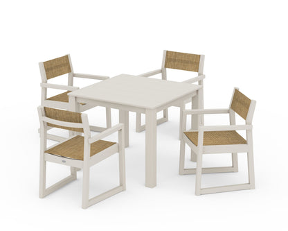 POLYWOOD® EDGE Sling Arm Chair 5-Piece Parsons Dining Set in Sand / Burlap Sling