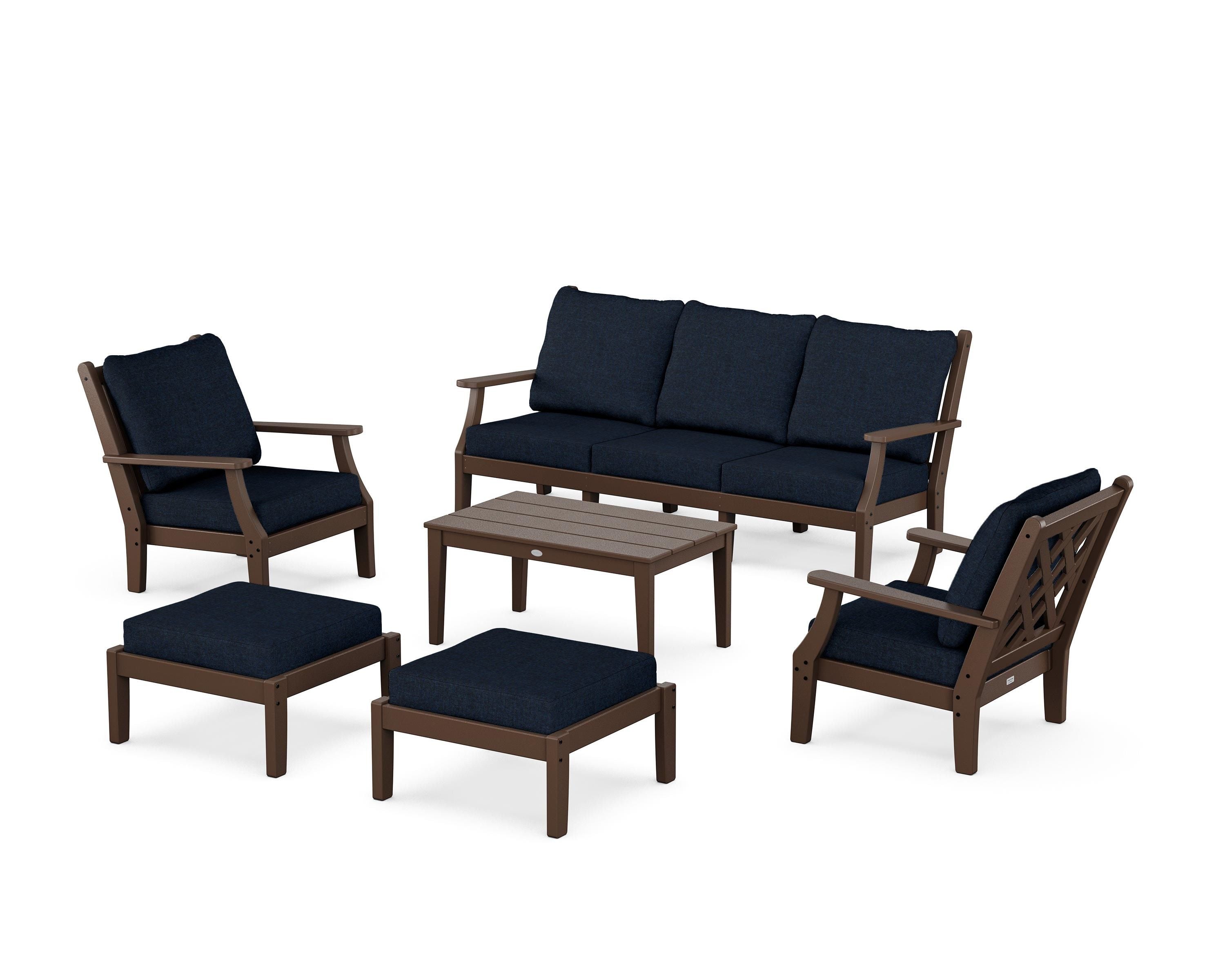 Country Living Wovendale 6-Piece Lounge Sofa Set in Mahogany / Marine Indigo
