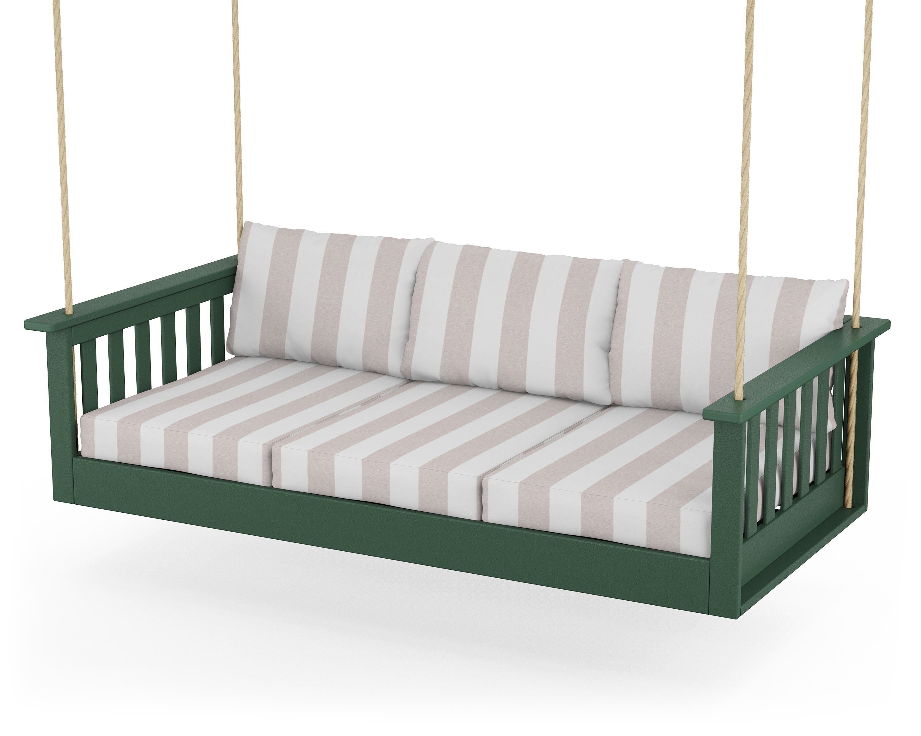POLYWOOD® Vineyard Daybed Swing in Green / Cabana Stripe Dune Burlap
