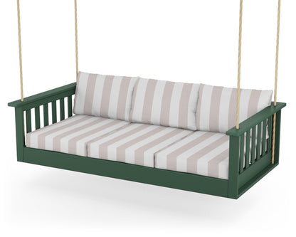 POLYWOOD® Vineyard Daybed Swing in Green / Cabana Stripe Dune Burlap