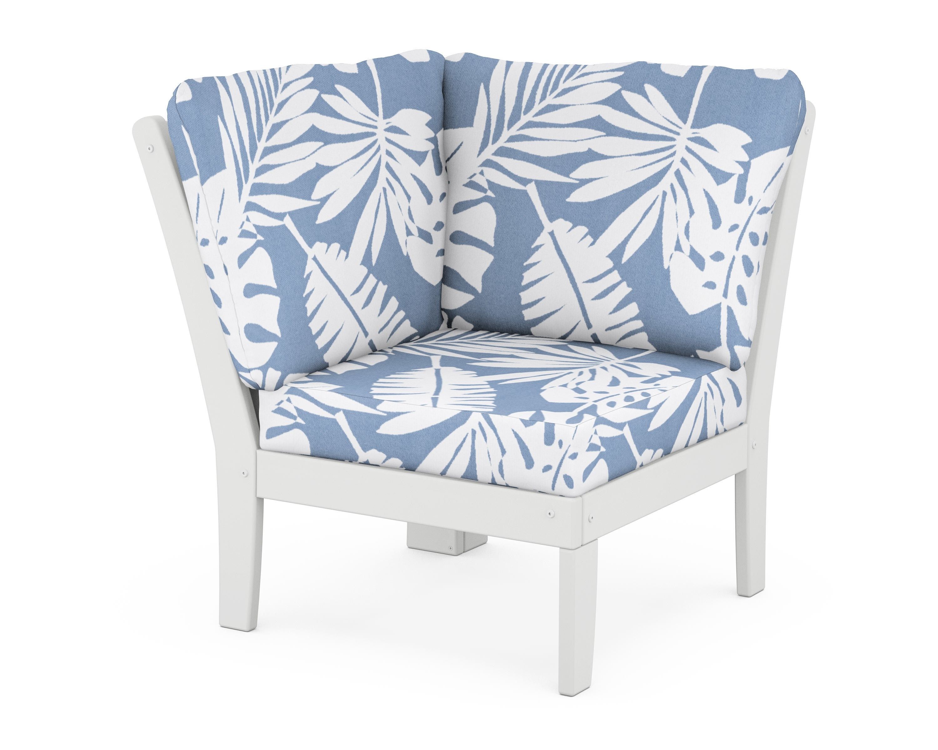 POLYWOOD® Braxton Modular Corner Chair in White / Leaf Sky Blue