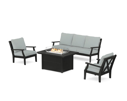 POLYWOOD® Braxton Deep Seating Fire Pit Table Set in Black / Spa