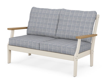 POLYWOOD® Braxton Deep Seating Loveseat in Sand / Natural / Houndstooth Sky Blue