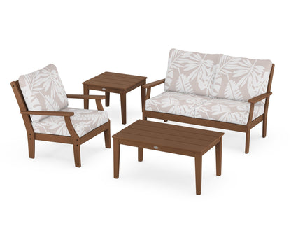 POLYWOOD® Braxton 4-Piece Deep Seating Set in Teak / Leaf Dune Burlap