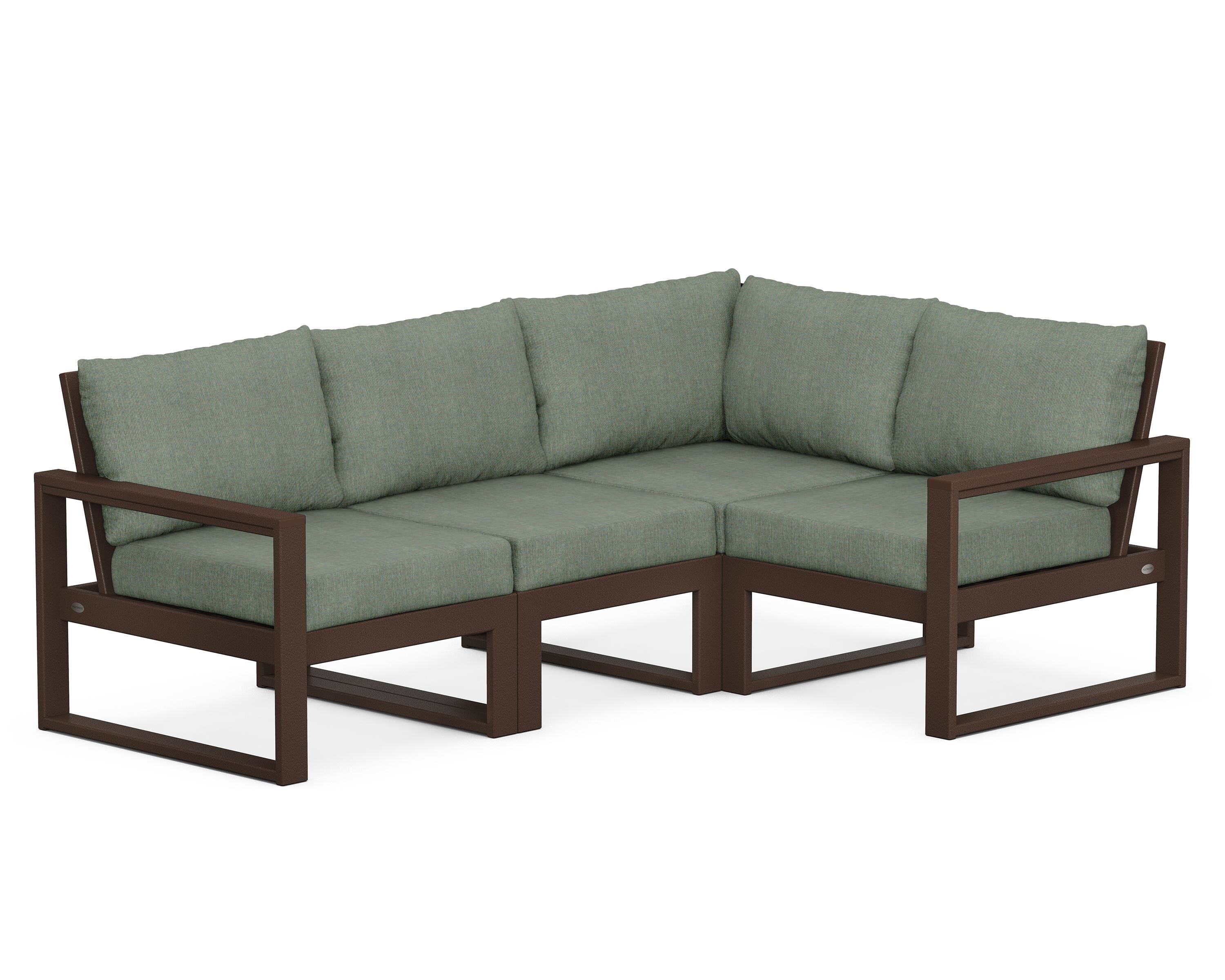 POLYWOOD® EDGE 4-Piece Modular Deep Seating Set in Mahogany / Cast Sage