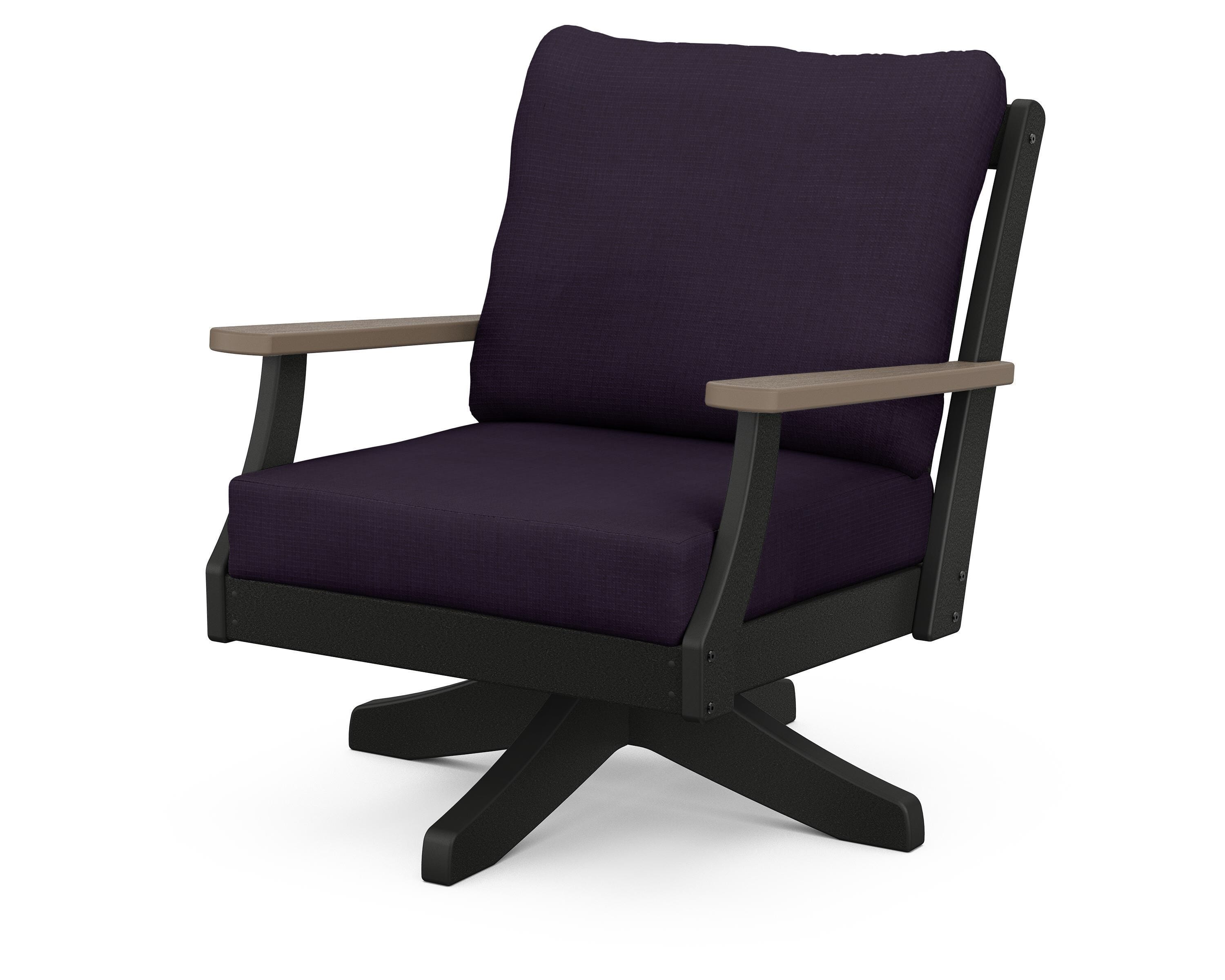 POLYWOOD® Braxton Deep Seating Swivel Chair in Black / Kona / Navy Linen