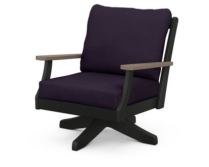POLYWOOD® Braxton Deep Seating Swivel Chair in Black / Kona / Navy Linen