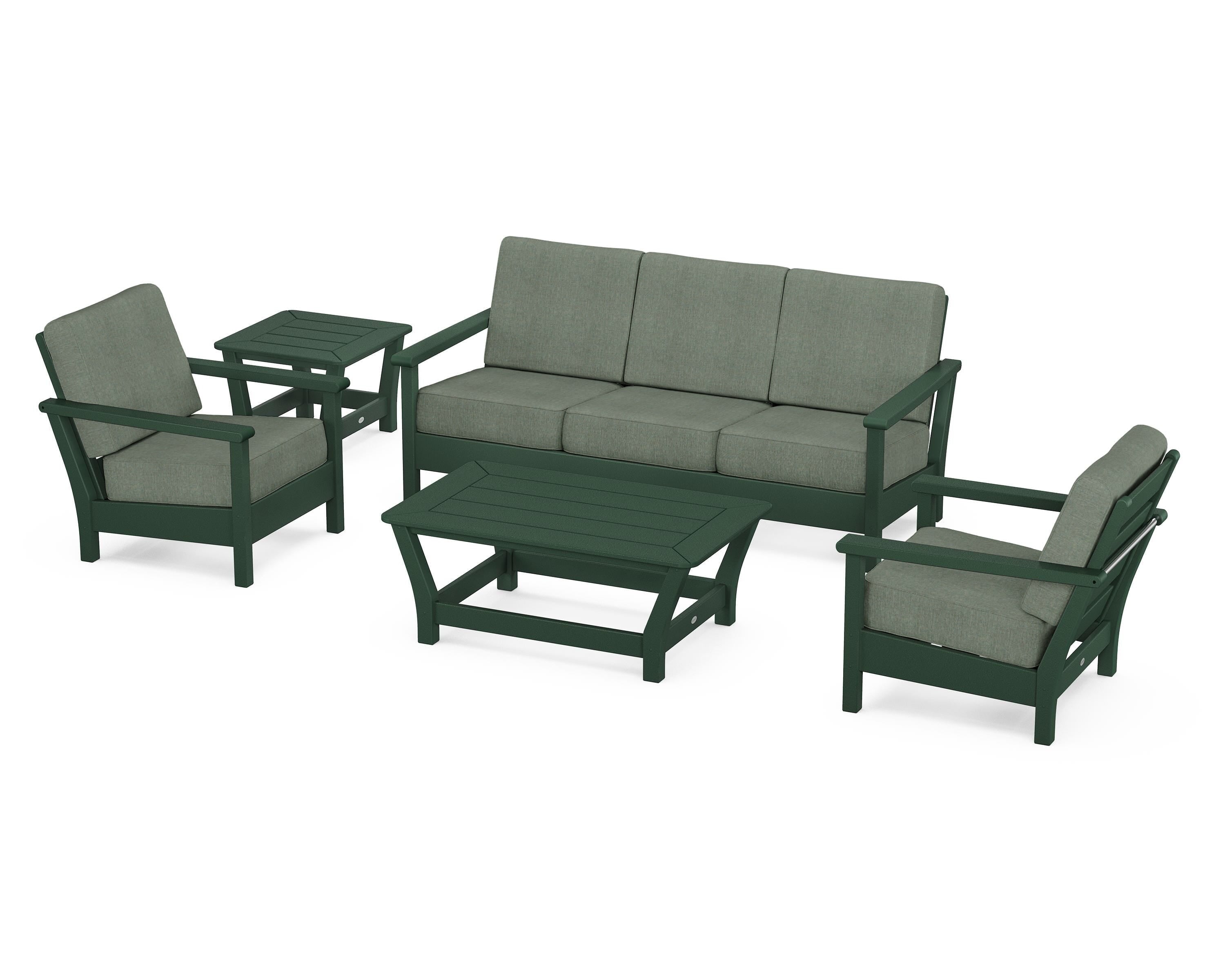 POLYWOOD® Harbour 5-Piece Deep Seating Set in Green / Cast Sage