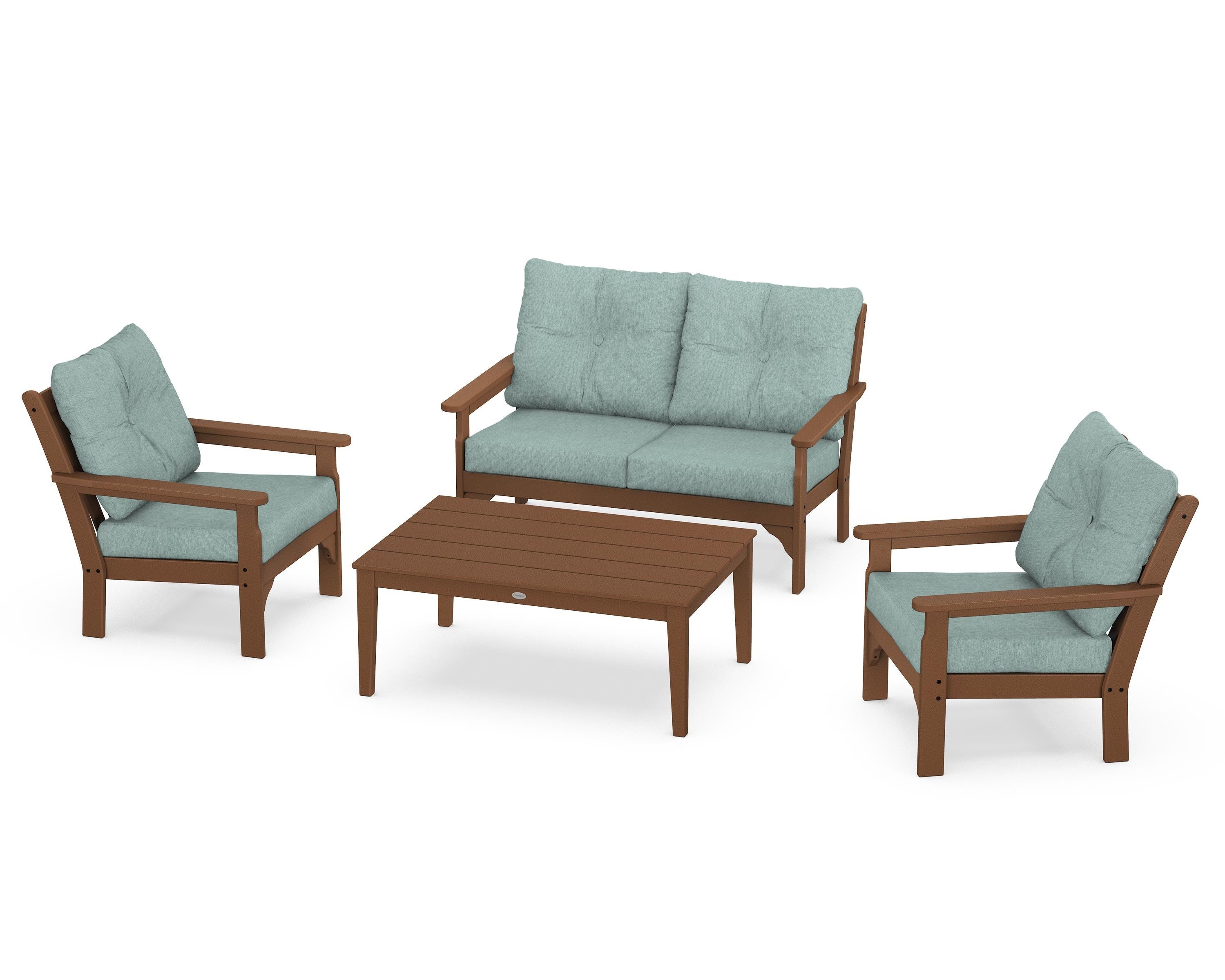 POLYWOOD® Vineyard 4-Piece Deep Seating Set in Teak / Glacier Spa