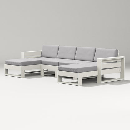 PW Designer Series Latitude Double Chaise Sectional in Vintage White / Granite