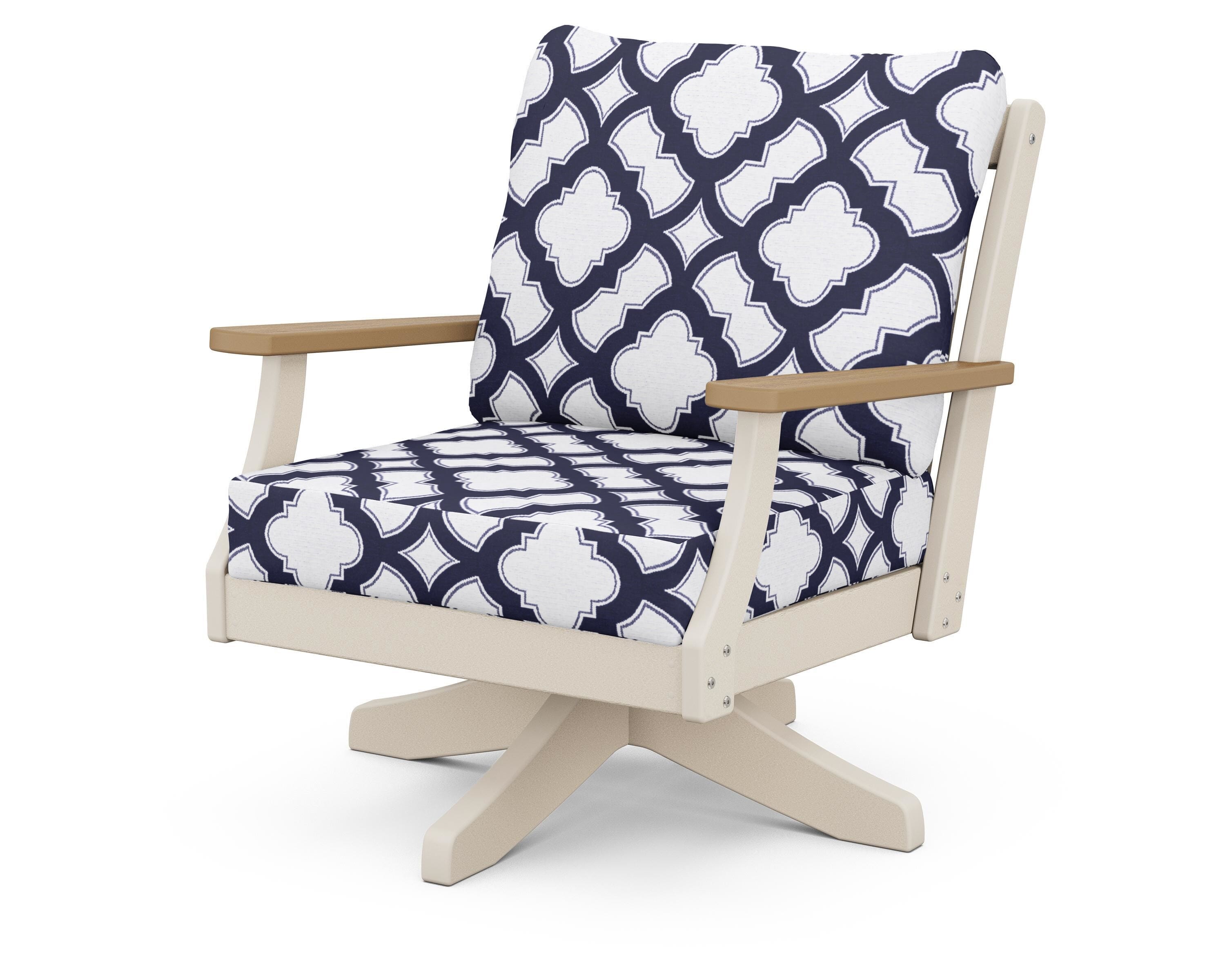 POLYWOOD® Braxton Deep Seating Swivel Chair in Sand / Natural / Trellis Navy