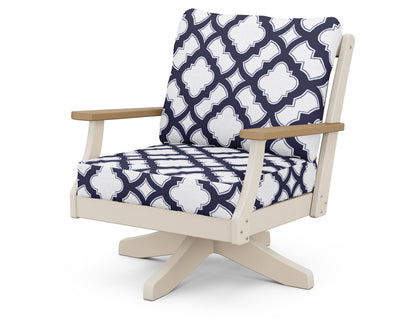 POLYWOOD® Braxton Deep Seating Swivel Chair in Sand / Natural / Trellis Navy
