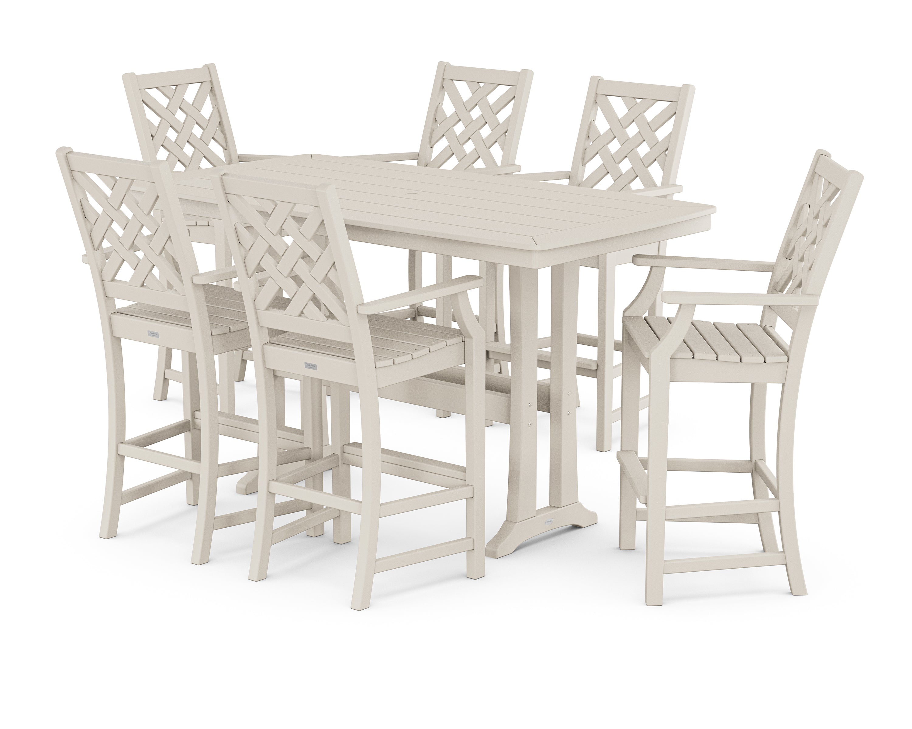 Country Living Wovendale Arm Chair 7-Piece Bar Set with Trestle Legs in Sand