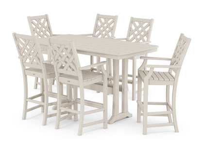Country Living Wovendale Arm Chair 7-Piece Bar Set with Trestle Legs in Sand