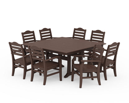 POLYWOOD® Savannah 9-Piece Square Farmhouse Dining Set with Trestle Legs in Mahogany