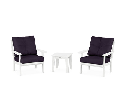 POLYWOOD® Mission 3-Piece Deep Seating Set in White / Navy Linen