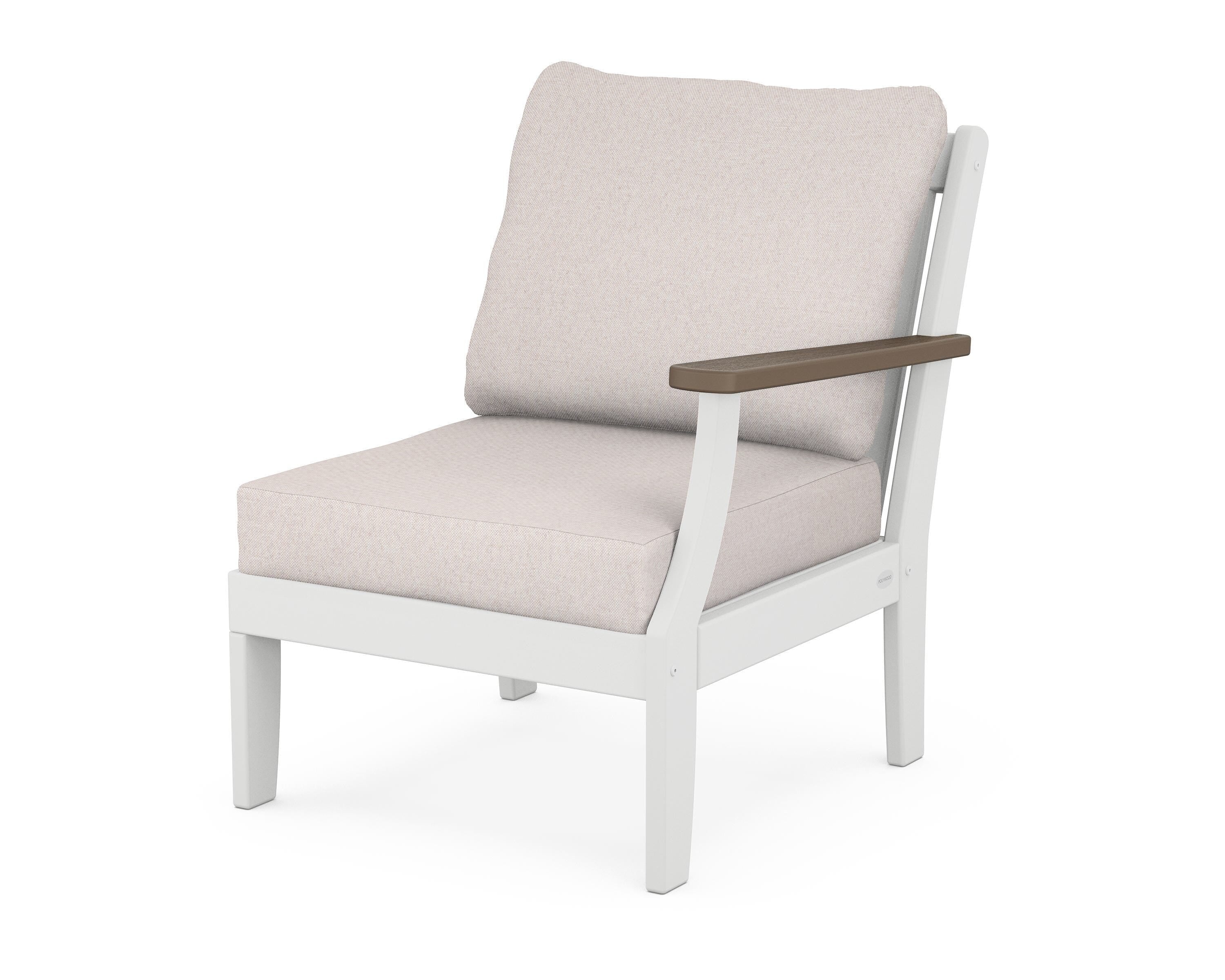 POLYWOOD® Braxton Modular Right Arm Chair in White / Kona / Dune Burlap