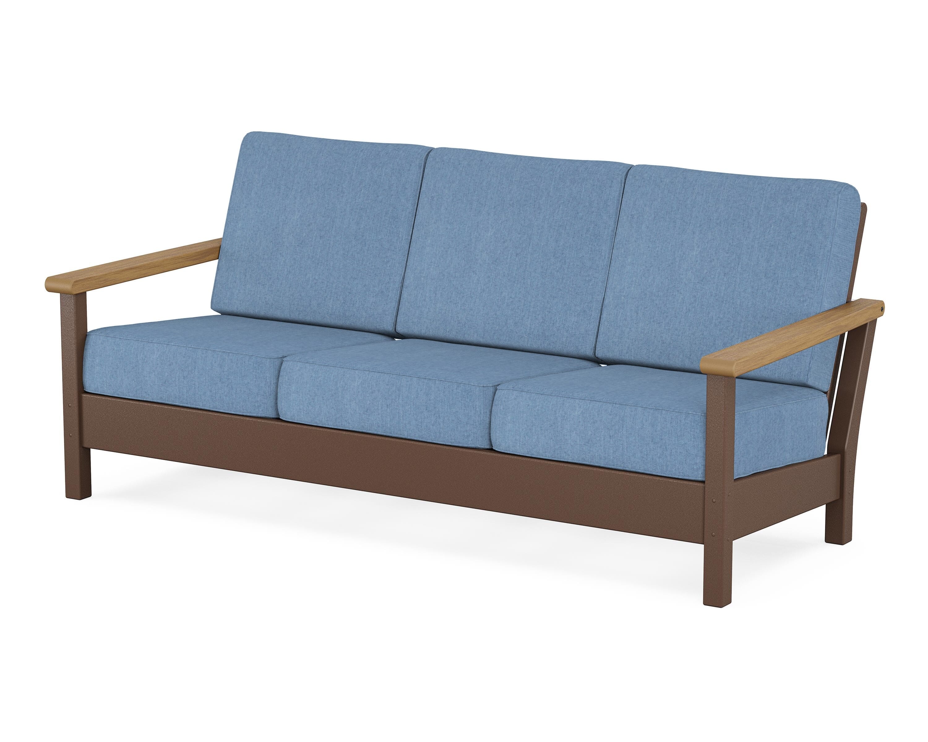 POLYWOOD® Harbour Deep Seating Sofa in Mahogany / Natural / Sky Blue