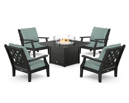 Country Living Wovendale 5-Piece Deep Seating Set with Fire Pit Table in Black / Glacier Spa