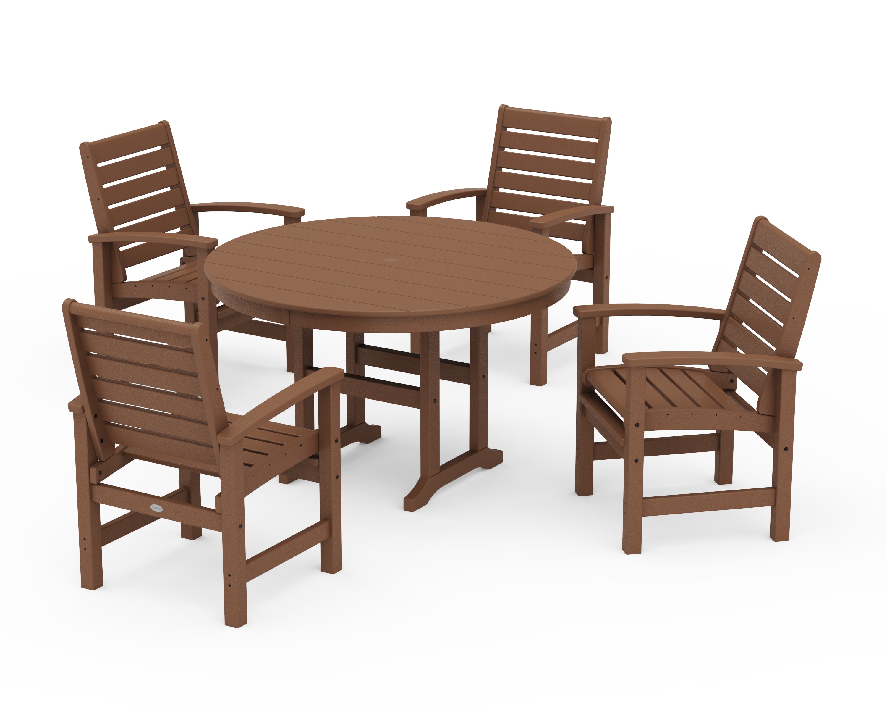 POLYWOOD® Signature 5-Piece Round Farmhouse Dining Set in Teak