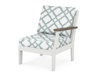 POLYWOOD® Braxton Modular Right Arm Chair in White / Kona / Trellis Glacier Spa