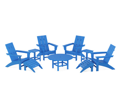 POLYWOOD® Modern Adirondack Chair 9-Piece Conversation Set in Pacific Blue