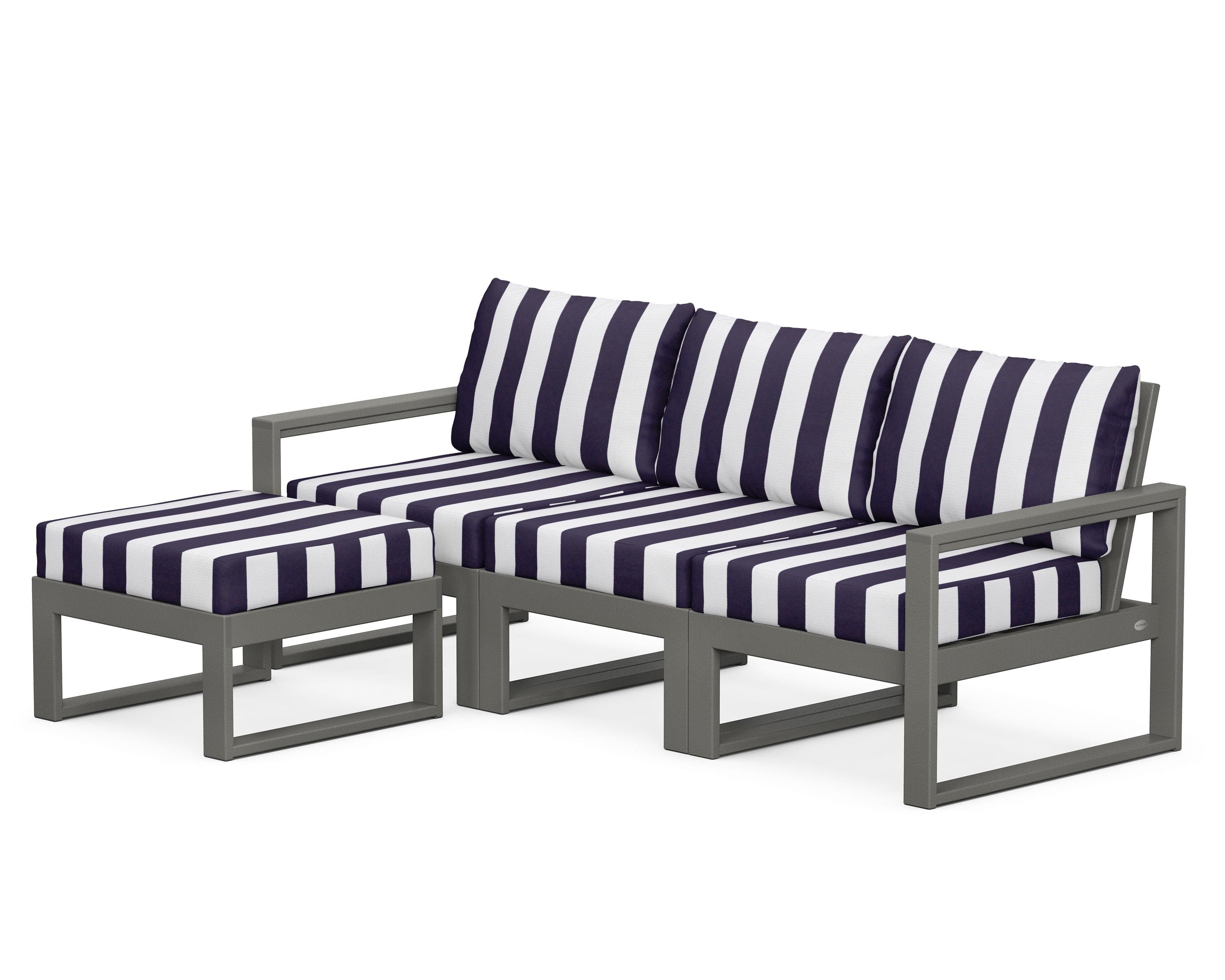 POLYWOOD® EDGE 4-Piece Modular Deep Seating Set with Ottoman in Slate Grey / Cabana Stripe Navy