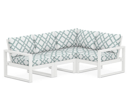 POLYWOOD® EDGE 4-Piece Modular Deep Seating Set in White / Trellis Glacier Spa