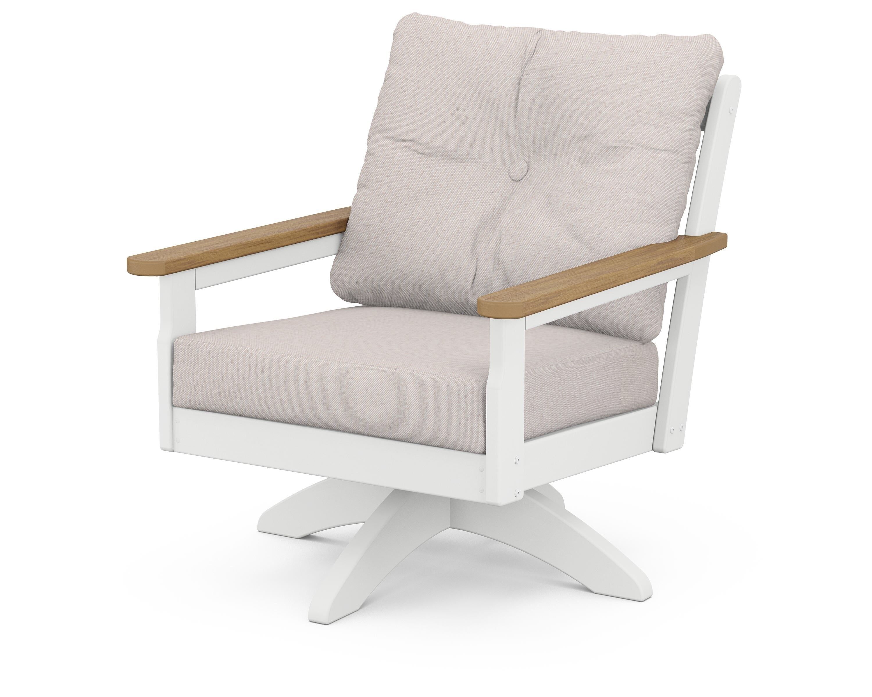 POLYWOOD® Vineyard Deep Seating Swivel Chair in White / Natural / Dune Burlap